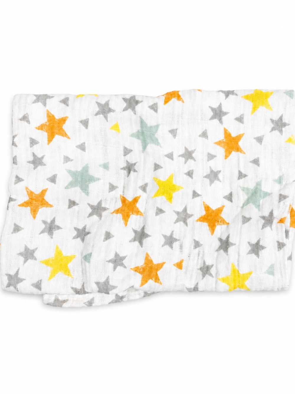 Star Print Muslin Swaddle Blanket in Yellow, Orange, Mint & Gray